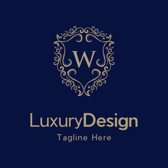 Premium monogram letter W initials ornate signature logotype. Luxury shield ornate sign