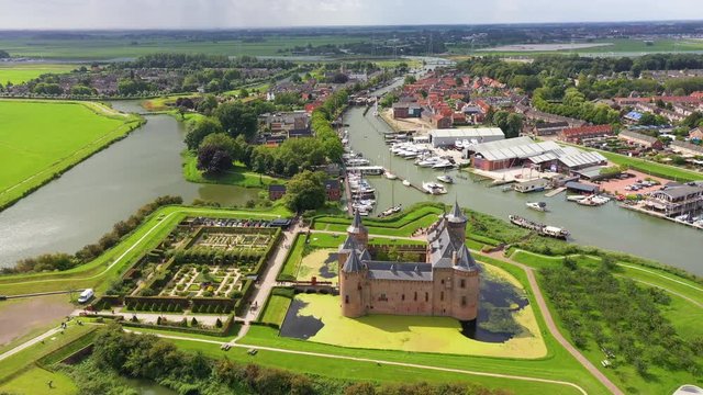 Castle Muiderslot from the air nearby Amsterdam, the Netherlands