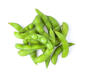 edamame beans isolated on white background. top view
