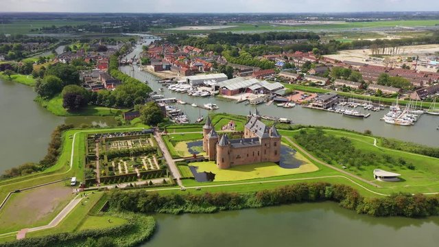 Castle Muiderslot from the air nearby Amsterdam, the Netherlands
