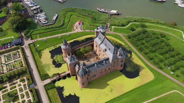 Castle Muiderslot from the air nearby Amsterdam, the Netherlands
