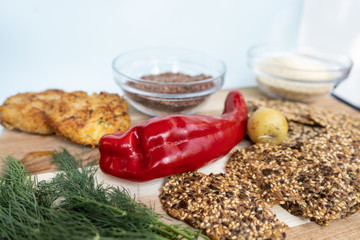 sesame and flax seed, red pepper healthy bread bread and dill 