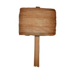 Wooden sign isolated on white background with clipping path.