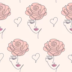 Wallpaper murals One line pattern with woman face