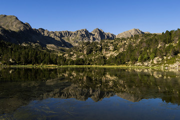 Fototapeta na wymiar Reflections in a high mountain lake.