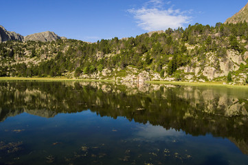 Fototapeta na wymiar Reflections in a high mountain lake.