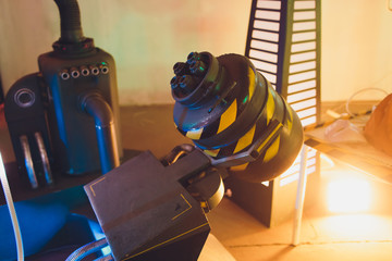 Extraterrestrial alien in an experimental laboratory at the UFO.