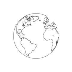 Planet Earth. World map. White and black outline colors design. Vector illustration