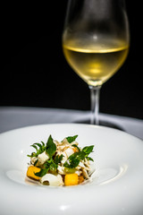 LOCAL WILD CAUGHT CRAB, SUSTENIR FARM STRAWBERRIES Signature chili ice cream, egg whites & salted mackerel