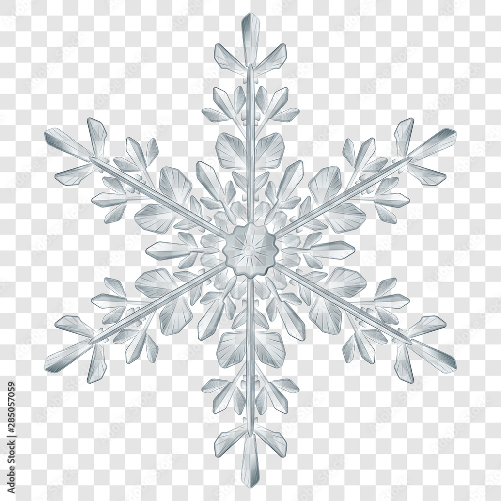Wall mural big complex translucent christmas snowflake in gray colors for use on light background. transparency