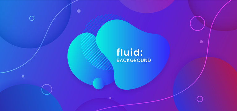 Fresh liquid geometric shape creative logo badge on dynamic cold color fluid composition background. Trendy modern water bubble gradient for social media post banner template vector illustration.