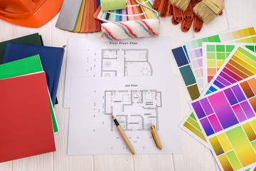 House plan with color palette and painting tools