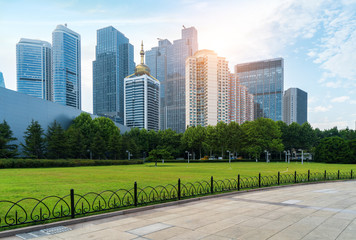 Park Lawn and Modern Urban Architecture in Qingdao, China