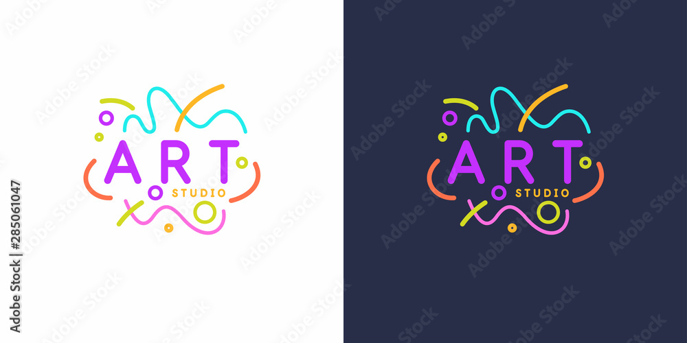 Poster original linear image of the art studio. isolated vector emblem. illustration in simple flat style.