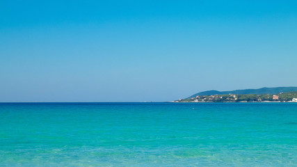Blue water of Tyrrhenian sea in Vada, Tuscany, Italy.