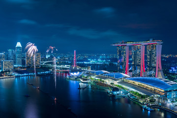 Singapore city view and fireworks	