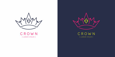 Original linear image of the crown. Isolated vector emblem. Illustration in simple flat style.
