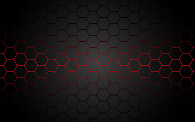 Abstract red light hexagon line in grey modern luxury futuristic background vector illustration.