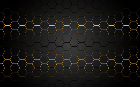 Abstract yellow light hexagon line in grey modern luxury futuristic background vector illustration.