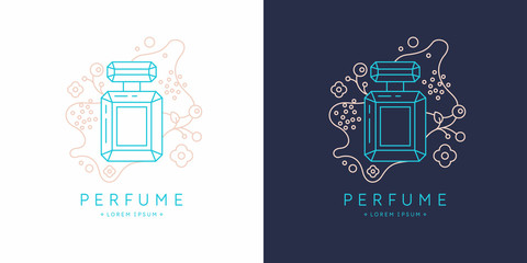 Bottle of perfume. Linear image perfume to monogram.