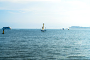 Fototapeta premium Sailing boats at sea, Qingdao Olympic Sailing Center, China