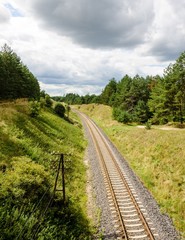 Fototapeta na wymiar railway tracks crossing green areas