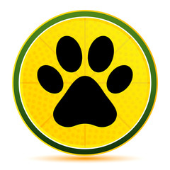 Animal paw print icon lemon lime yellow round button illustration