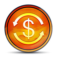 Money exchange dollar sign icon shiny bright orange round button illustration