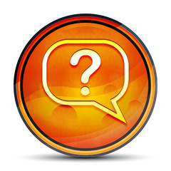 Question mark bubble icon shiny bright orange round button illustration