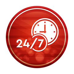 24/7 clock icon realistic diagonal motion red round button illustration