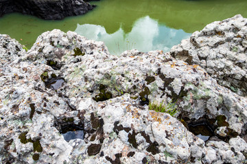 Devil's Canyon or Sheitan Dere rocks on Arda River, Kardzhali Province, Bulgaria, selective focus, blurred background