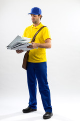 Fototapeta premium Brazilian mailman on a white background