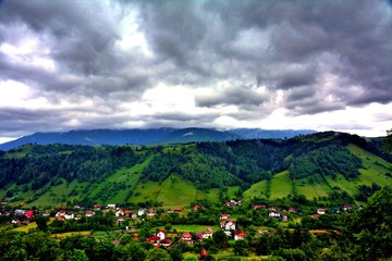 Fototapeta na wymiar Cheia village and Bucegi mountains