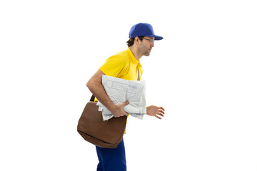 Brazilian mailman on a white background.