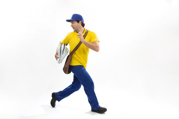 Brazilian mailman on a white background.