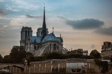 Plakat Notre Dame de Paris Cathedral, most beautiful Cathedral in Paris. View from the River Seine. France.