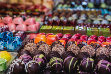 Close up of assorted colorful chocolate candy