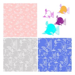 Collection of fish patterns and cartoon colorful fish, in vector