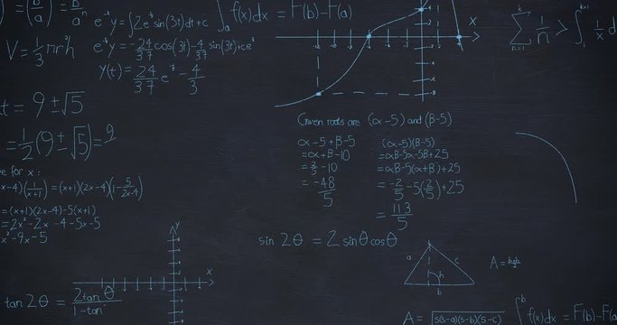 Mathematical equations on chalkboard