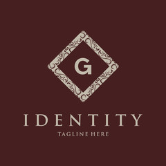 G Letter Initial Luxurious Logo Template. Premium G Logo Golden Concept. Abstract vintage frame logo design template