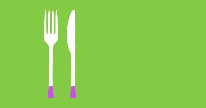 Cutlery shape filling with colour on green background