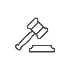 Judge gavel or auction hammer line outline icon