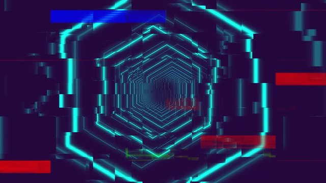 Blue hexagons enlarging on dark background