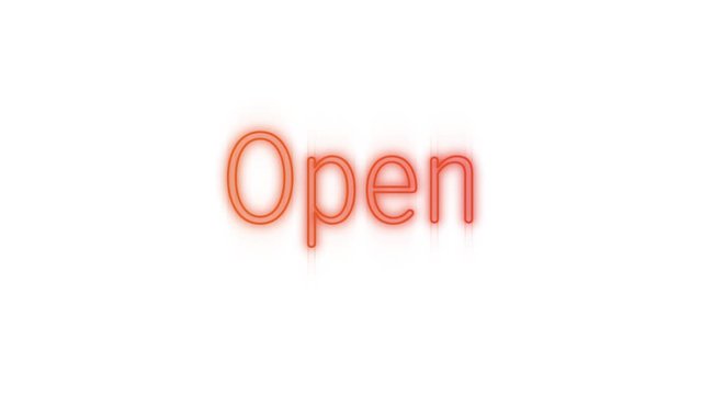 Open sign in red neon on white background