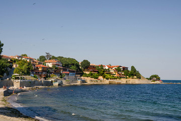 NESSEBAR, BULGARIA - July 20 2019: Houses of the town of Nessebar near the sea.