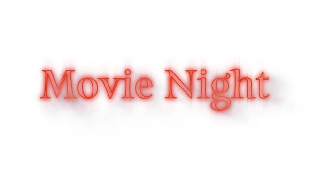 Movie night sign in red neon on white background