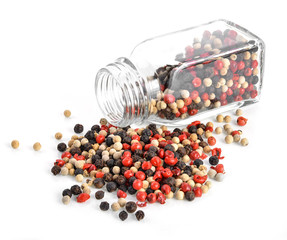 Mix from  kinds of pepper isolated on white