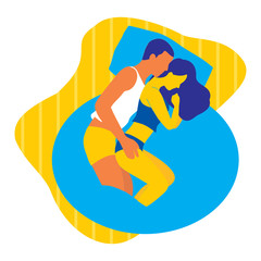 loving young couple hug together in bed. vector illustration isolated cartoon hand drawn