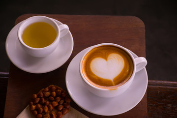 cup of coffee.Coffee cup on table in cafe.