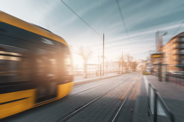 Obraz na płótnie Canvas Railroad with motion blur and lighting effect
